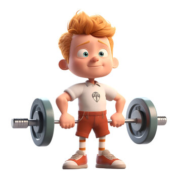 3D Render of a Cute Little Boy with a Barbell