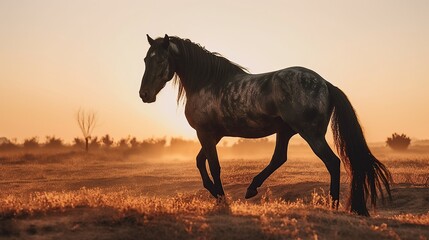 Obraz na płótnie Canvas Animal photography horse with natural background in the sunset view, AI generated image
