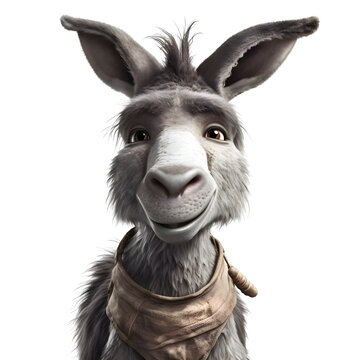 3D digital render of a funny donkey with a scarf isolated on white background