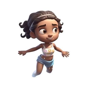 3D Render of a Cute Little Girl with Swimming Suit
