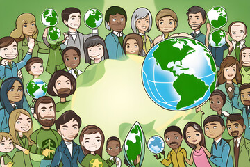 group of people holding globe because of saving earth. Generative AI