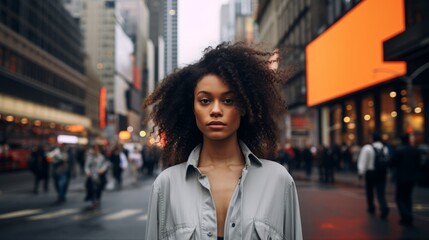 In the city. Portrait of gorgeous woman. Beautiful illustration picture. Generative AI