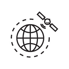 Artificial satelite in orbit around earth. Satellite vector icon, logo and illustration © Chinara