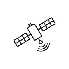 Artificial satelite in orbit around earth. Satellite vector icon, logo and illustration