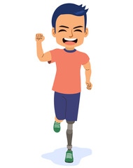 Vector illustration of athlete runner with a disability makes a win. Concept of sports for people with disability and healthy lifestyle isolated on a white background