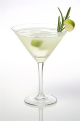 cocktail with ice and lime, isolated white background