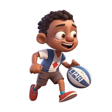3D Render of a Little African American Boy Playing Volleyball