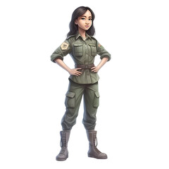 Naklejka premium Illustration of a female soldier in uniform on a white background.