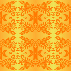 Seamless design vector Beauty flower line art batik ethnic dayak borneo pattern with colourful gradient 