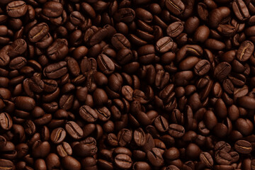 Roasted brown coffee beans for the background. 
