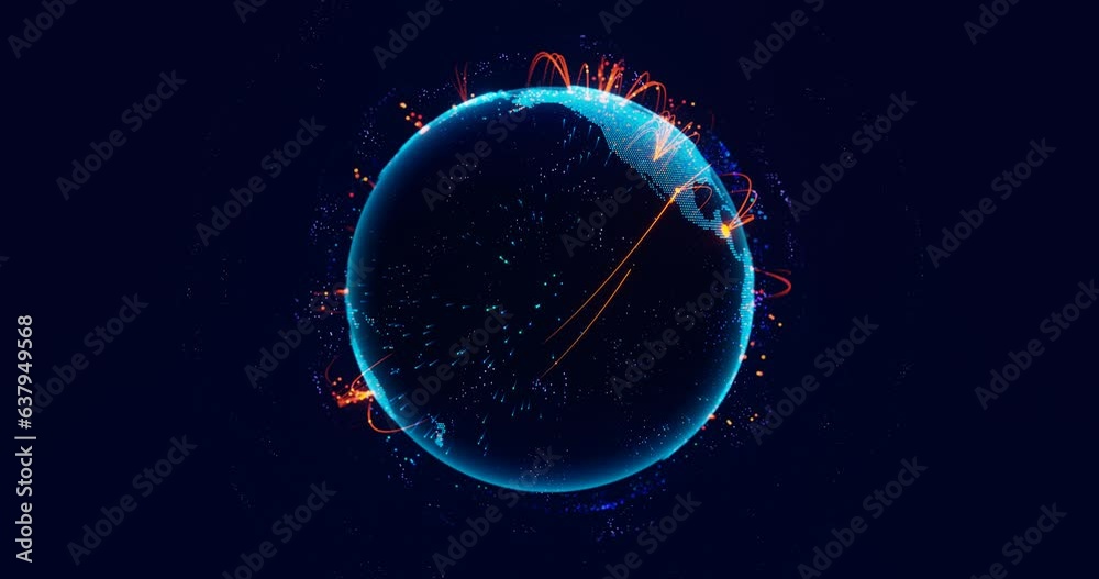 Poster digital earth globe rotating with digital network lines. concept of futuristic global network connec