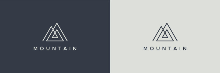 Simple Mountain Logo Line Style isolated on Dual Background. Flat Vector Logo Design Template Element for Outdoor Branding Logos. © sangart