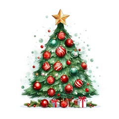 A captivating watercolor portrayal of a Christmas tree. Generative AI