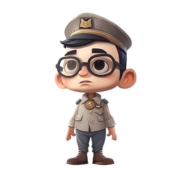 3D Render of a Little Boy with Pilot Hat and Glasses