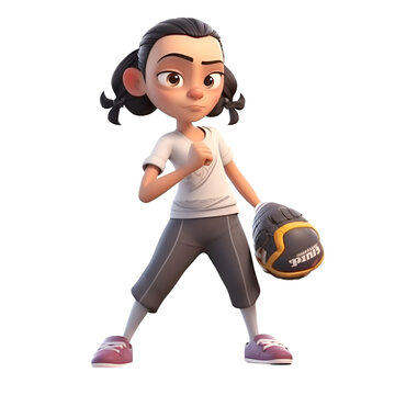 3D Render of a teenage girl with a soccer ball in her hand