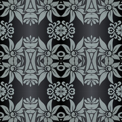 Seamless design vector Beauty flower line art batik ethnic dayak borneo pattern with colourful gradient 