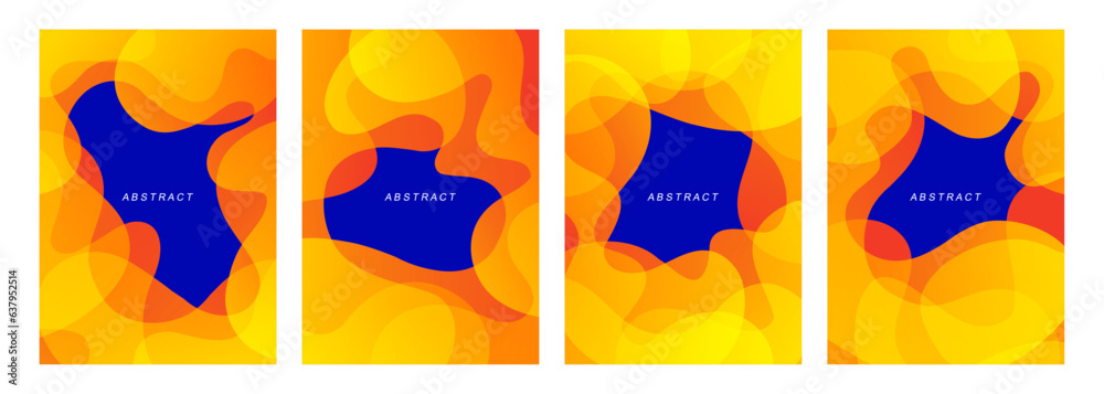 Poster Set of abstract backgrounds with curved shapes. Bright orange gradient colors for creative graphic design. Vector illustration.