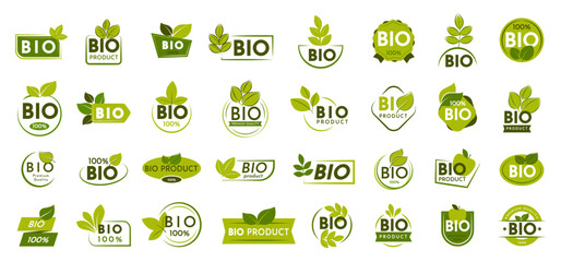 Bio product logo collection. Food stamps, badges and emblems