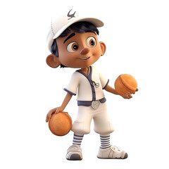 3D illustration of a cartoon character with a baseball cap and uniform