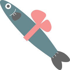 merry christmas and happy new year with cute fish, flat png transparent element cartoon character design