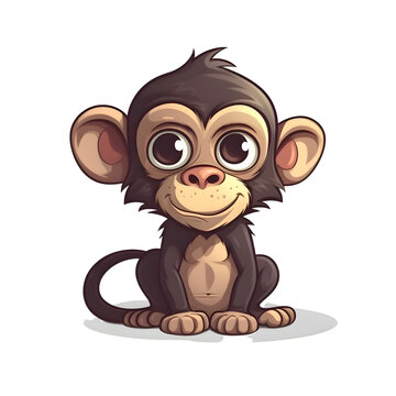 Cute monkey isolated on white background. Vector illustration. Cartoon style.