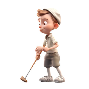 3d illustration of a boy playing golf isolated on a white background