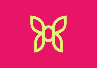 pink rose flower, Stylish monoline butterfly logo gracefully emerges on a pink backdrop, symbolizing transformation, elegance, and delicate beauty with finesse