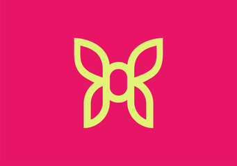 pink rose flower, Stylish monoline butterfly logo gracefully emerges on a pink backdrop, symbolizing transformation, elegance, and delicate beauty with finesse