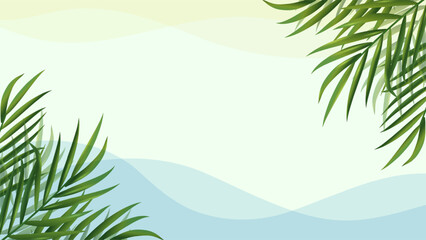 Beach landscape with palm trees. Summer tropical leaf. Summertime style. Summer vector.