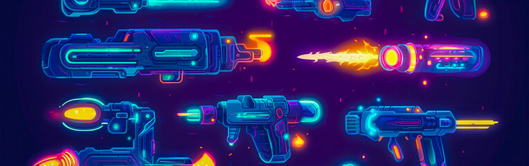 Immerse yourself in the world of space blasters with laser and plasma beams Experience realistic weapon visuals Fight your enemies in epic space battles - obrazy, fototapety, plakaty