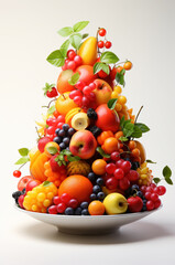 Obraz na płótnie Canvas Different fresh fruit make in form of pyramid on white