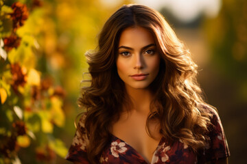 Enchanting Portrait of a Captivating Woman Amidst the Serene Beauty of a Vineyard