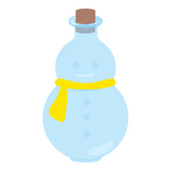 Cute transparent blue glass flower vase, jar with snowman design. Isolated on white background, flat design, EPS10 vector