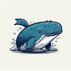 Tuinposter Illustration of a blue whale, or blue fin whale. Generative AI. © Agustin
