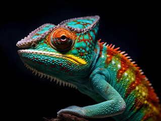 Chameleon close-up on black background,colorful animal close up
