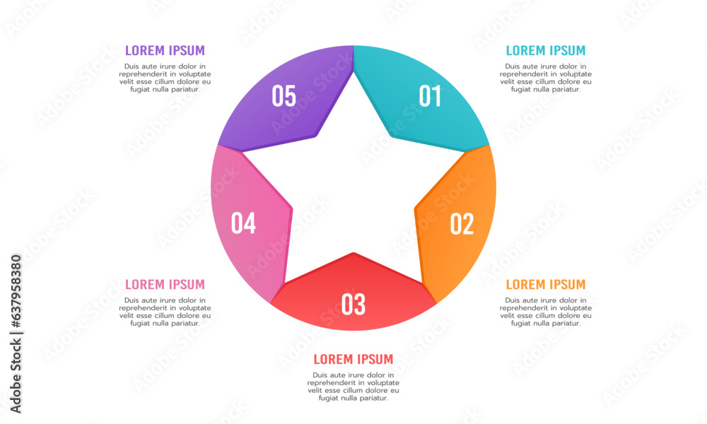 Wall mural infographic star design template. 5 process to success. vector illustration.