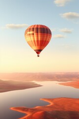 Fototapeta na wymiar Hot air balloon floats peacefully over a serene landscape. Generative AI