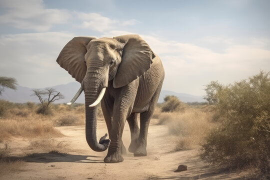 elephant walking with nice landscape