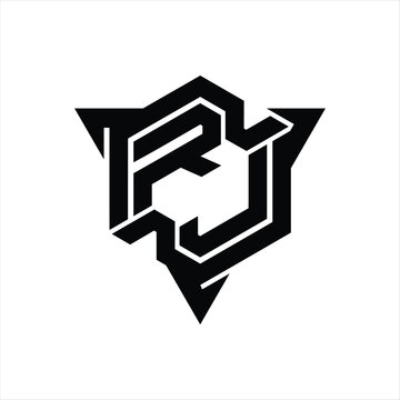 recommend clip art: RJ Logo monogram hexagon shape with triangle outline gaming style design