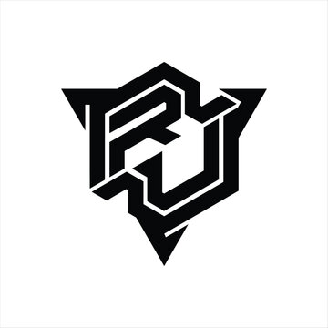 recommend clip art: RU Logo monogram hexagon shape with triangle outline gaming style design