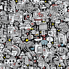 seamless pattern of Doodle Art, line drawing
