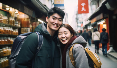 Young Japanese couple spending time together in Tokyo