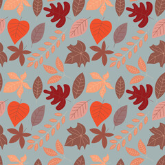 Abstract flat hand draw autumn leaves background. Vector.