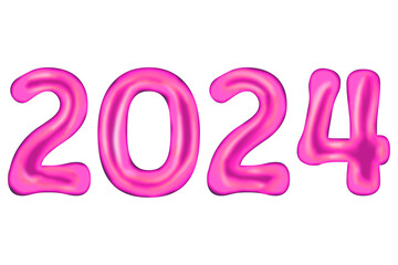 Balloon number  3D golden foil realistic alphabet. Happy new year in 2024. Happy New Year Celebration 2024 Golden number illustration.