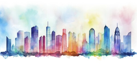 Obraz premium Watercolor background city skyscrapers colored