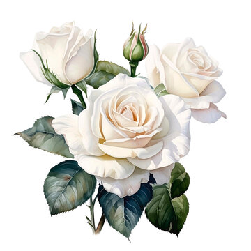 Water Color Beautiful White Rose Illustration Png Clip Art No Background 