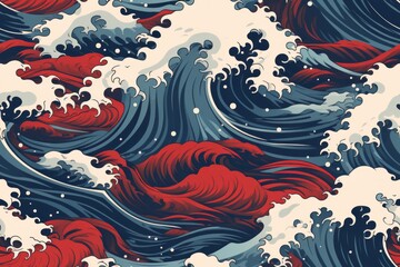 Serene waves dance: abstract ocean patterns in Japanese style, Generative AI