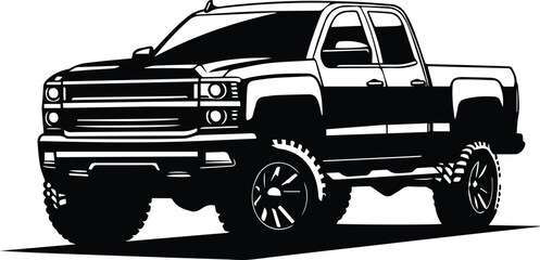 Pickup Truck Logo Monochrome Design Style - obrazy, fototapety, plakaty