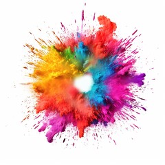 Abstract multicolored powder explosion on white background. Generative Ai.