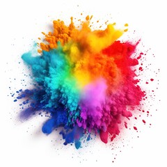 Abstract multicolored powder explosion on white background. Generative Ai.